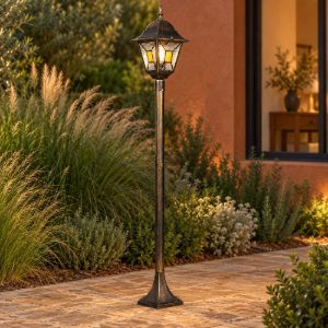 Lampione da giardino ip44 a lanterna quadrata ruggine con vetro effetto ghiaccio