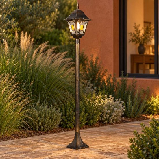 Lampione da giardino ip44 a lanterna quadrata ruggine con vetro effetto ghiaccio