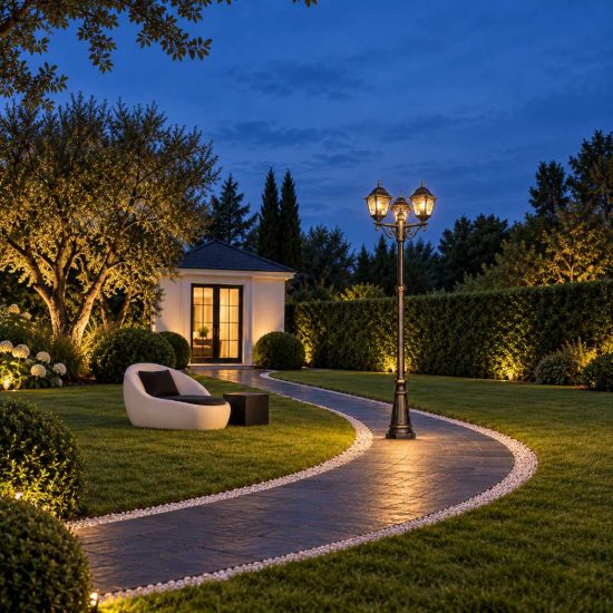Lampione da giardino 3 luci ip44 a lanterne quadrate ruggine con vetro effetto ghiaccio