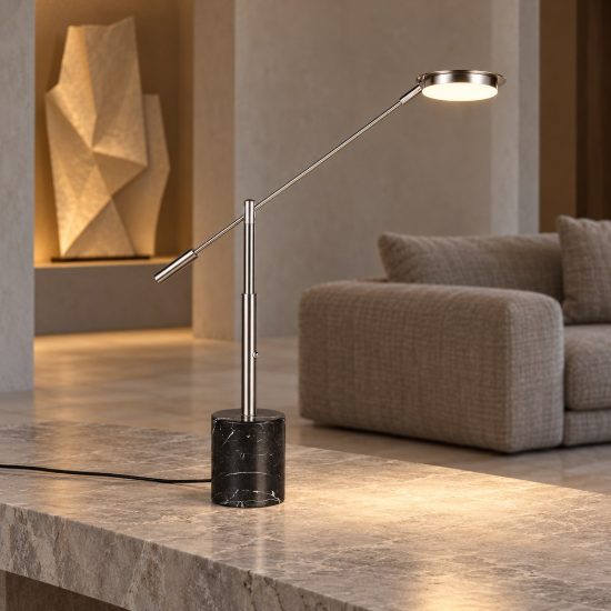 Lampada da tavolo per salotto led 10w cct 2300k 3000k 4000k touch nichel opaco con base in marmo nero