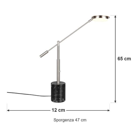 Lampada da tavolo per salotto led 10w cct 2300k 3000k 4000k touch nichel opaco con base in marmo nero