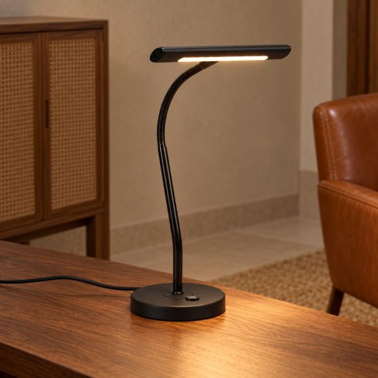 Lampada da scrivania led 4w 3000k per ufficio con braccio flessibile nera