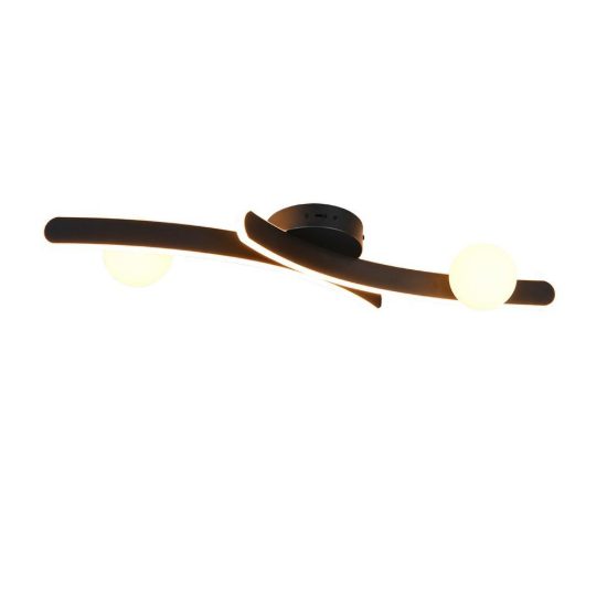 Plafoniera led 27w cct 2300k 3000k 4000k per soggiorno nera con 2 bracci curvi 2 sfere in vetro