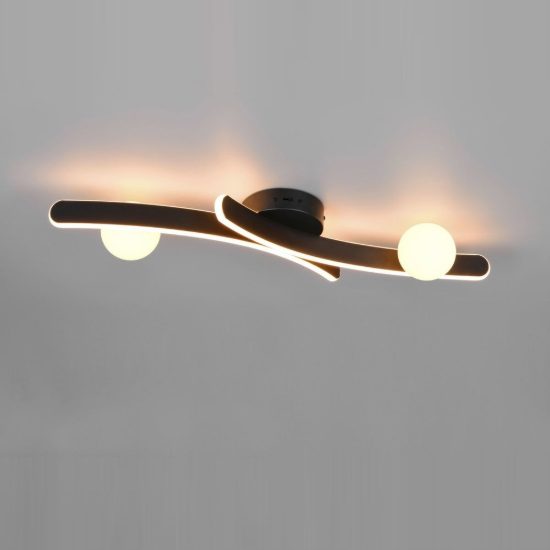 Plafoniera led 27w cct 2300k 3000k 4000k per soggiorno nera con 2 bracci curvi 2 sfere in vetro