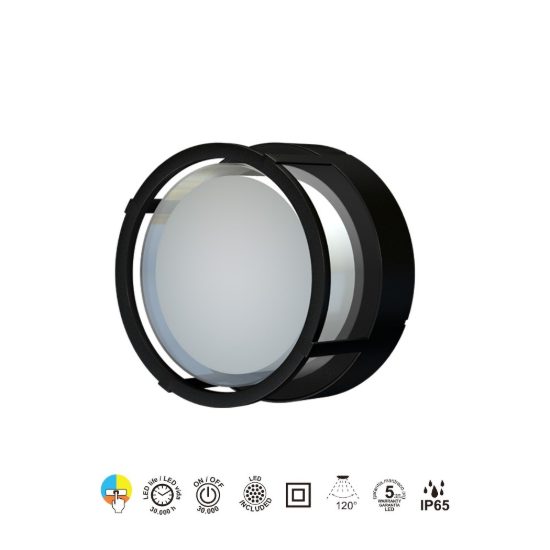 Applique da esterno moderna tonda nera led 15w cct 2700k 3300k 4000k ip65