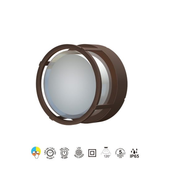 Plafoniera da esterno moderna tonda corten led 15w cct 2700k 3300k 4000k ip65