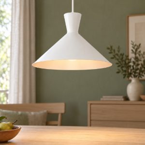 Lampadario a sospensione per sala da pranzo moderno bianco con paralume a doppio cono