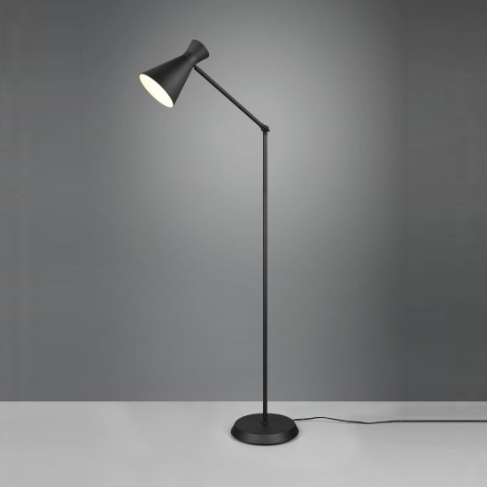 Lampada da terra per soggiorno moderna nera con paralume a doppio cono