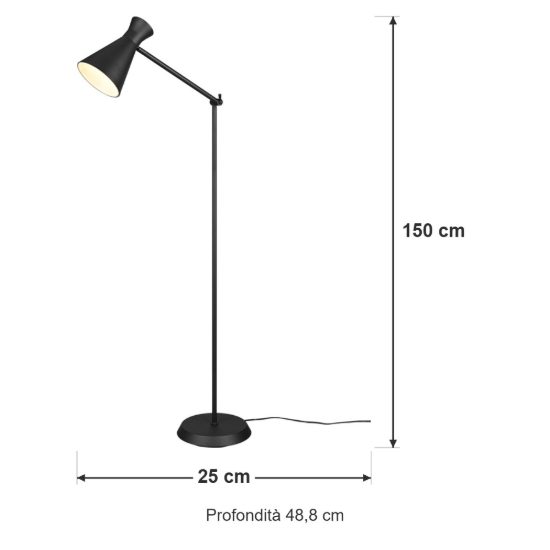Lampada da terra per soggiorno moderna nera con paralume a doppio cono