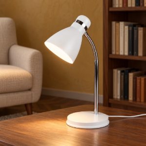 Lampada da scrivania per ufficio moderna bianca cromo con braccio flessibile