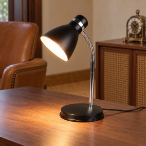 Lampada da scrivania per ufficio moderna nera cromo con braccio flessibile