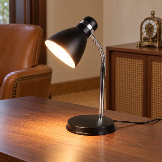 Lampada da scrivania per ufficio moderna nera cromo con braccio flessibile