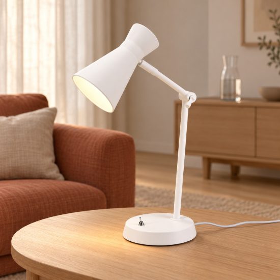 Lampada da tavolo per soggiorno moderna bianca con paralume a doppio cono