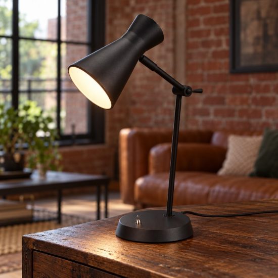 Lampada da tavolo per soggiorno moderna nera con paralume a doppio cono