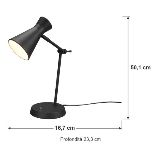 Lampada da tavolo per soggiorno moderna nera con paralume a doppio cono
