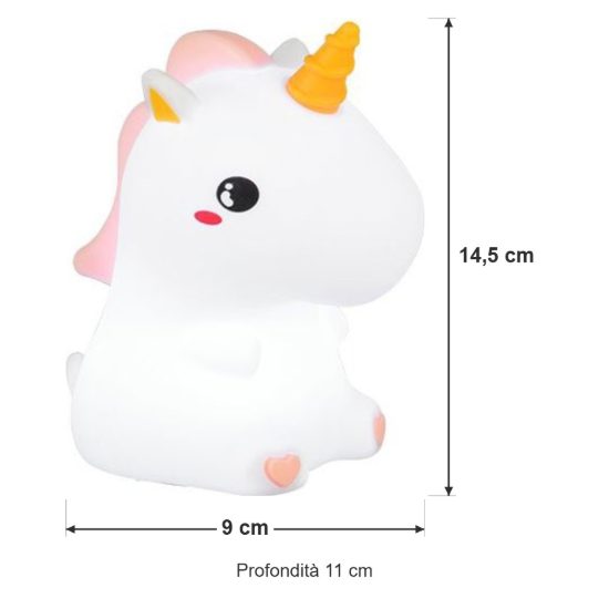 Lampada da tavolo led 0,5w 3000k rgb a batterie per cameretta a forma di unicorno bianca