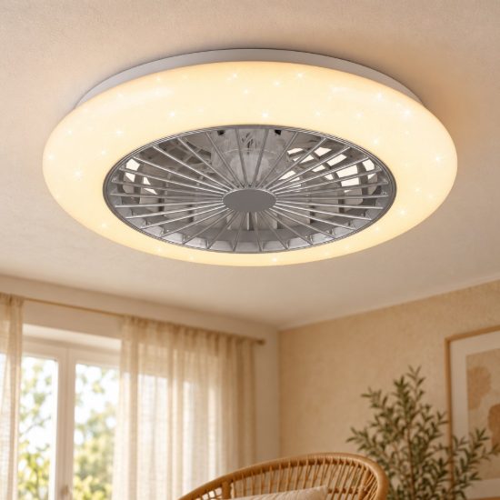 Ventilatore da soffitto led 26w cct 3000k 6500k rgb con telecomando titanio effetto cielo stellato