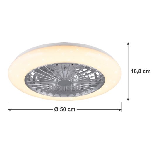 Ventilatore da soffitto led 26w cct 3000k 6500k rgb con telecomando titanio effetto cielo stellato