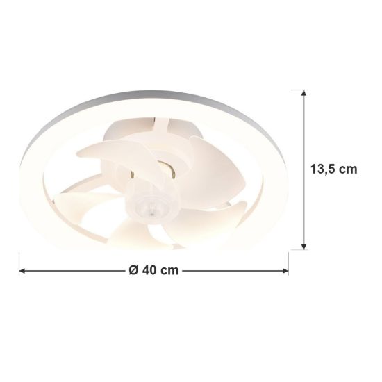 Ventilatore da soffitto con luce led 22w cct 2700k 6500k con telecomando rotondo bianco per max 13mq