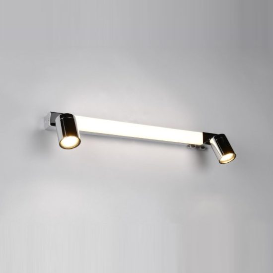 Applique per specchio da bagno led 6,5w cct 2300k 3000k 4000k ip44 lineare cromo con 2 faretti