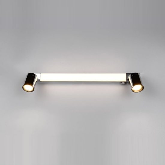 Applique per specchio da bagno led 6,5w cct 2300k 3000k 4000k ip44 lineare cromo con 2 faretti