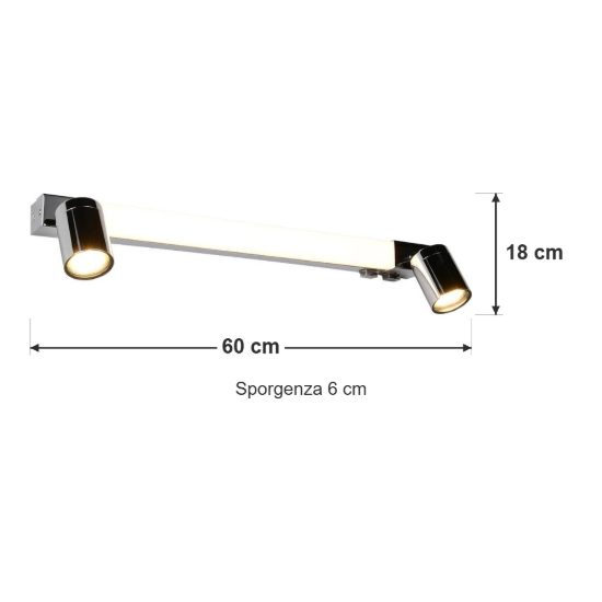 Applique per specchio da bagno led 6,5w cct 2300k 3000k 4000k ip44 lineare cromo con 2 faretti