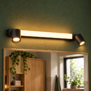 Applique per specchio da bagno led 6,5w cct 2300k 3000k 4000k ip44 lineare nera con 2 faretti