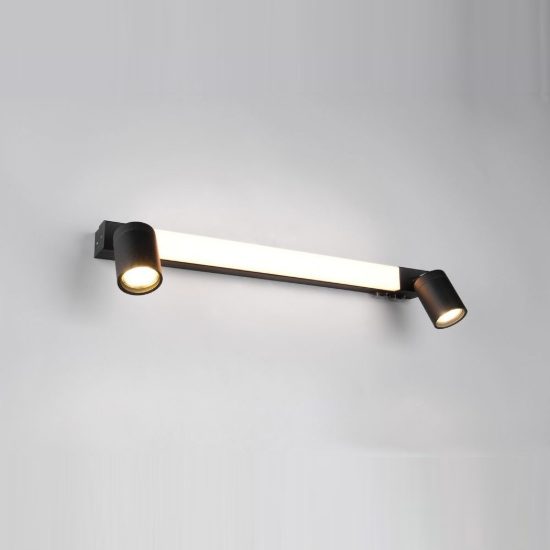 Applique per specchio da bagno led 6,5w cct 2300k 3000k 4000k ip44 lineare nera con 2 faretti