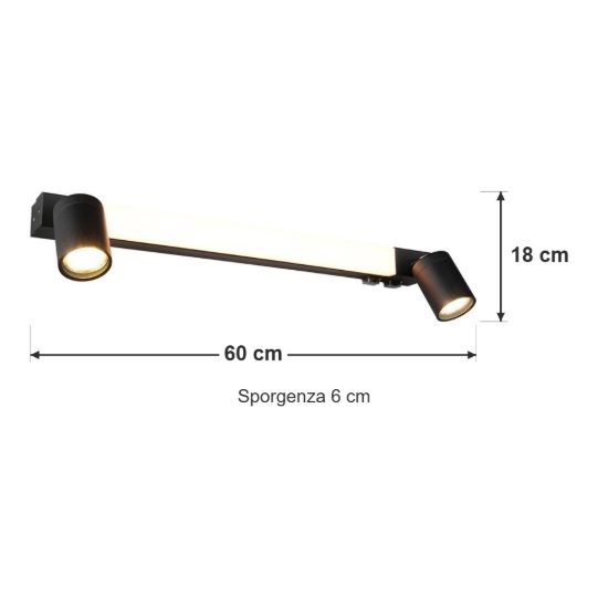 Applique per specchio da bagno led 6,5w cct 2300k 3000k 4000k ip44 lineare nera con 2 faretti