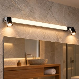Applique per specchio da bagno led 9w cct 2300k 3000k 4000k ip44 moderna lineare cromo con 2 faretti