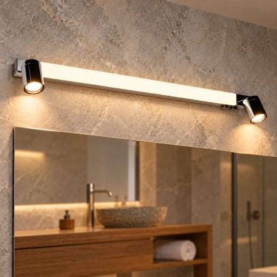 Applique per specchio da bagno led 9w cct 2300k 3000k 4000k ip44 moderna lineare cromo con 2 faretti