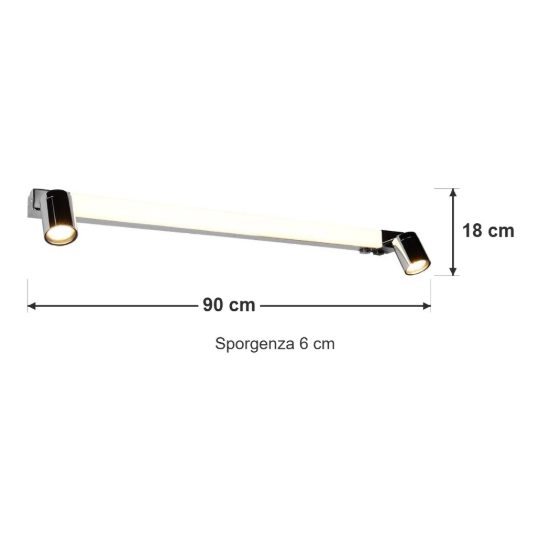 Applique per specchio da bagno led 9w cct 2300k 3000k 4000k ip44 moderna lineare cromo con 2 faretti