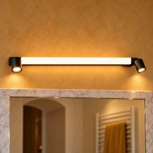 Applique per specchio da bagno led 9w cct 2300k 3000k 4000k ip44 moderna lineare nera con 2 faretti