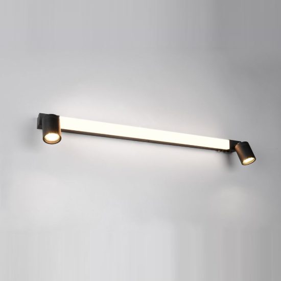 Applique per specchio da bagno led 9w cct 2300k 3000k 4000k ip44 moderna lineare nera con 2 faretti