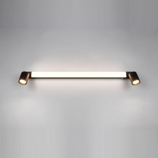 Applique per specchio da bagno led 9w cct 2300k 3000k 4000k ip44 moderna lineare nera con 2 faretti