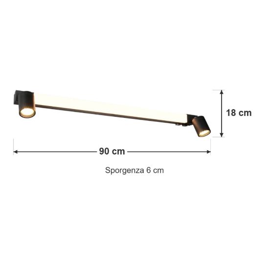 Applique per specchio da bagno led 9w cct 2300k 3000k 4000k ip44 moderna lineare nera con 2 faretti