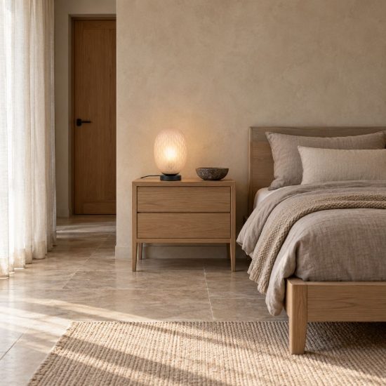 Abat-jour per comodino moderno nero con vetro lavorato ambra