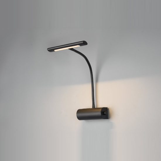 Applique per comodino camera da letto led 4w 3000k moderna nera con braccio flessibile