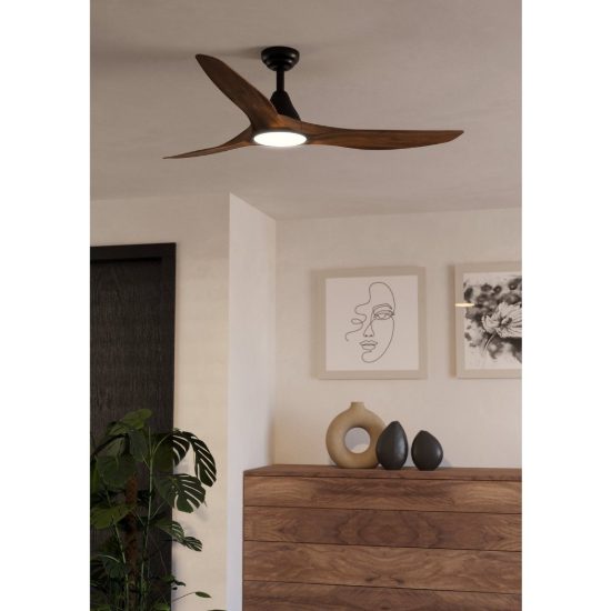 Eglo portsea ventilatore da soffitto dc con luce led 19w cct 3000k 4000k 5000k con telecomando nero noce oltre 20mq