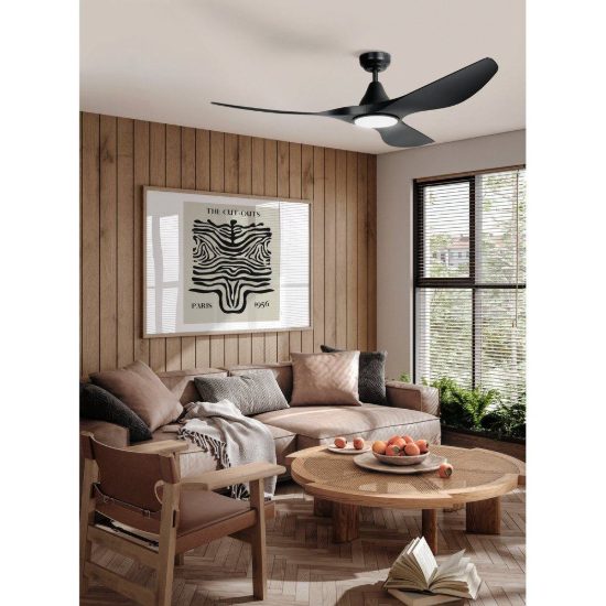 Eglo portsea ventilatore da soffitto dc con luce led 19w cct 3000k 4000k 5000k con telecomando nero oltre 20mq