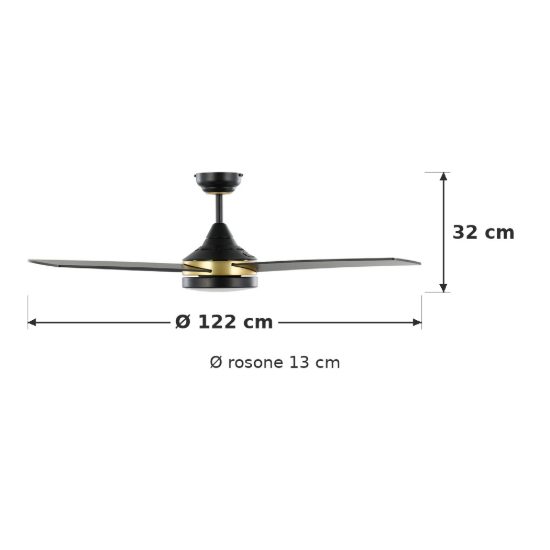 Eglo trinidad ventilatore da soffitto con luce led 19w cct 3000k 4000k 5000k con telecomando nero ottone oltre 20mq