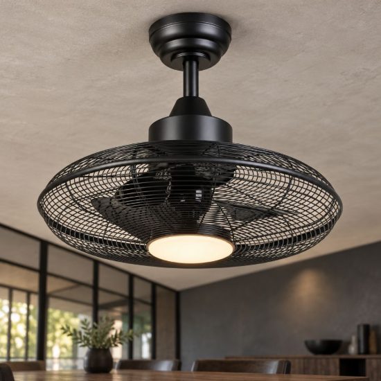 Eglo igeldo ventilatore da soffitto a gabbia con luce led 15w cct 3000k 4000k 5000k con telecomando nero fino a 20mq