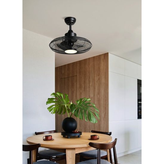 Eglo igeldo ventilatore da soffitto a gabbia con luce led 15w cct 3000k 4000k 5000k con telecomando nero fino a 20mq