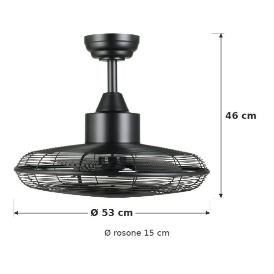 Eglo igeldo ventilatore da soffitto a gabbia con luce led 15w cct 3000k 4000k 5000k con telecomando nero fino a 20mq