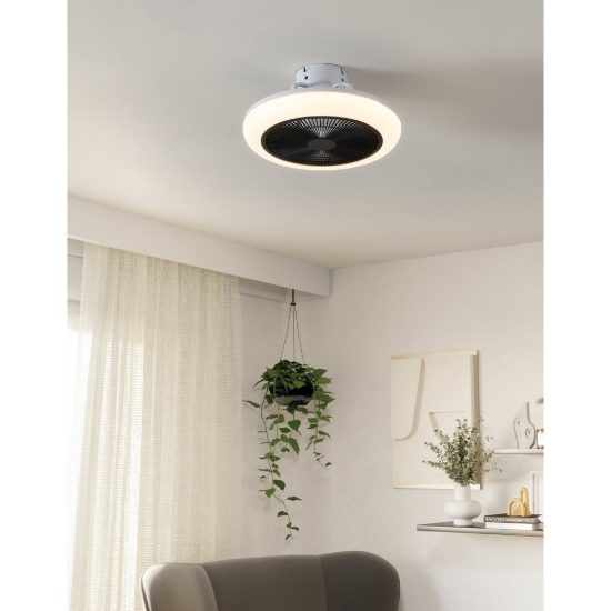 Eglo kostrena ventilatore da soffitto con luce led 25,5w cct 2700k 6500k con telecomando bianco nero fino a 20mq