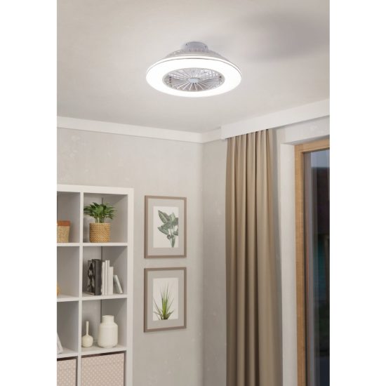 Eglo lovisca ventilatore da soffitto con luce led 37,8w cct 2700k 6500k con telecomando bianco argento fino a 20mq