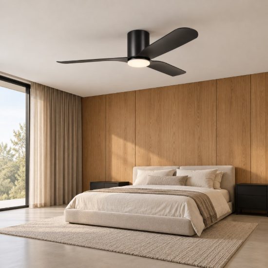 Eglo kawana ventilatore da soffitto dc con luce led 17w cct 3000k 4000k 5000k con telecomando nero oltre 20mq