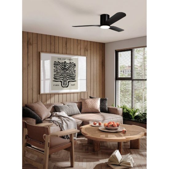 Eglo kawana ventilatore da soffitto dc con luce led 17w cct 3000k 4000k 5000k con telecomando nero oltre 20mq