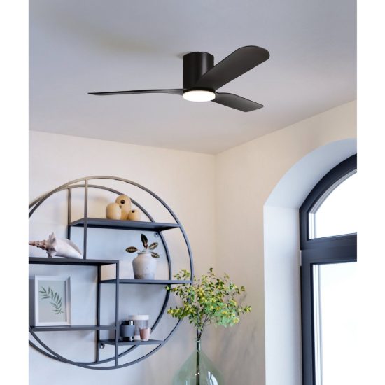 Eglo kawana ventilatore da soffitto dc con luce led 17w cct 3000k 4000k 5000k con telecomando nero oltre 20mq