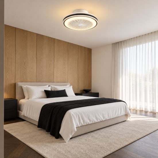 Eglo almeria ventilatore da soffitto con luce led 25,5w cct 2700k 6500k con telecomando bianco nero fino a 20mq